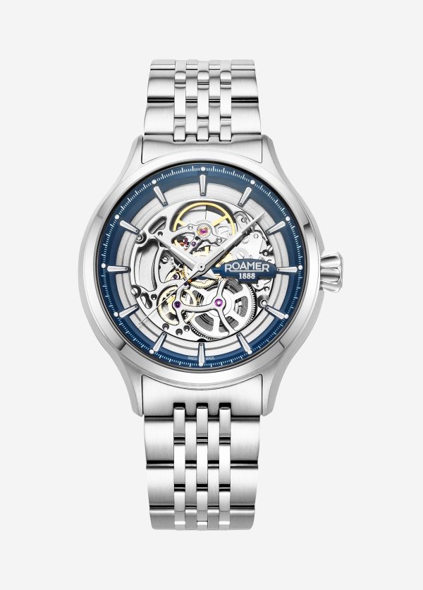 Competence Skeleton IV 43 mm Automatic Three-Hand Blue Dial Silver Bra