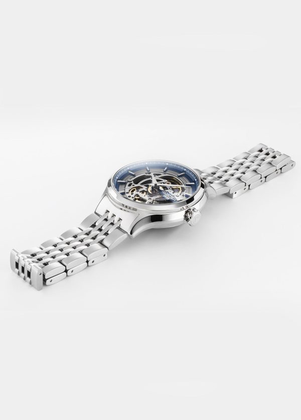 Competence Skeleton IV 43 mm Automatic Three-Hand Blue Dial Silver Bra