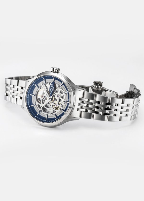 Competence Skeleton IV 43 mm Automatic Three-Hand Blue Dial Silver Bra