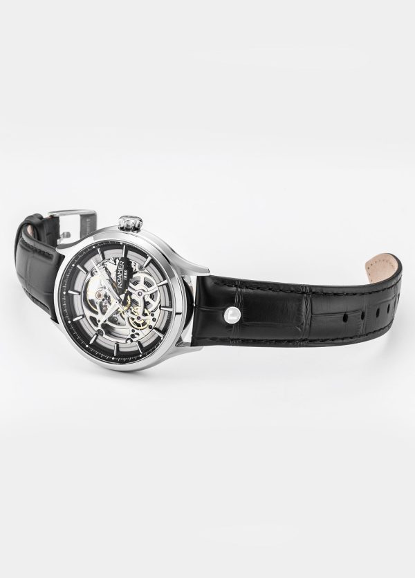 Competence Skeleton IV 43 mm Automatic Three-Hand Black Leather Strap