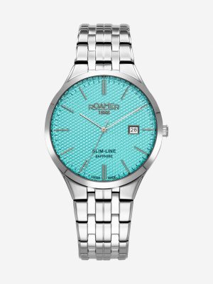 Slim Line Classic 40 mm Quartz Three-Hand Date Sky Blue Dial Silver Br