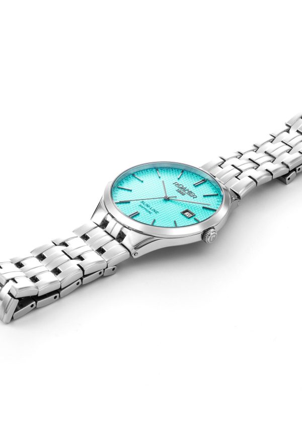 Slim Line Classic 40 mm Quartz Three-Hand Date Sky Blue Dial Silver Br