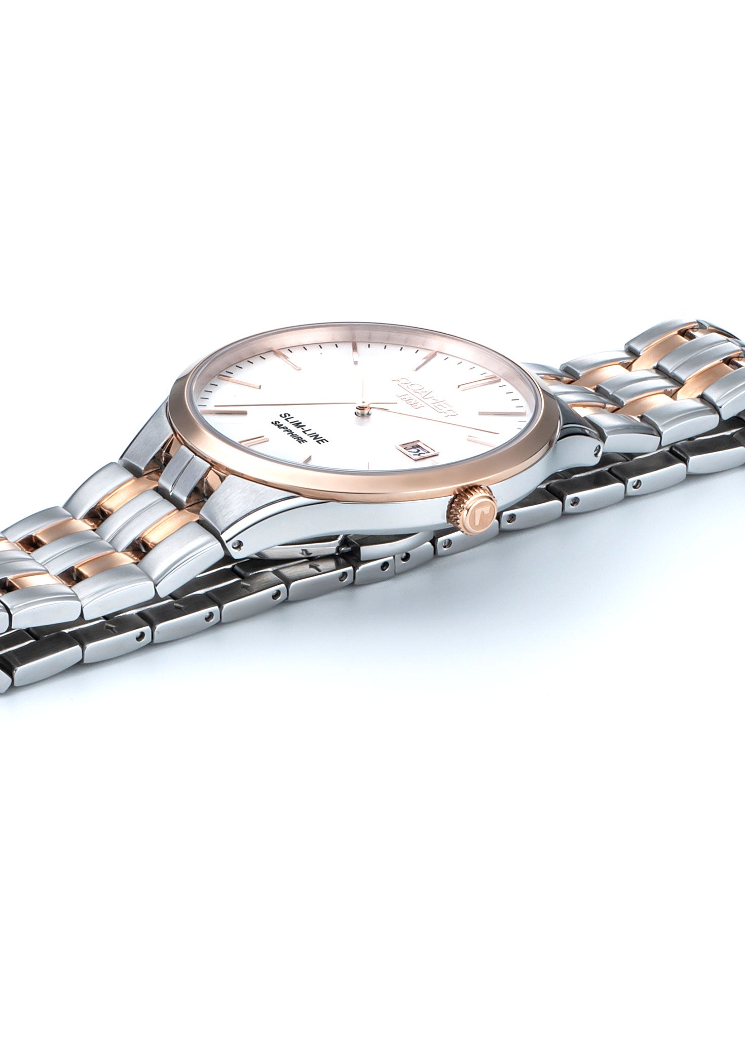 Slim Line Classic Ladies 30mm Quartz Two-Hand Date White Dial Two-Tone Bracelet Sapphire glass Stainless Steel Swiss watch