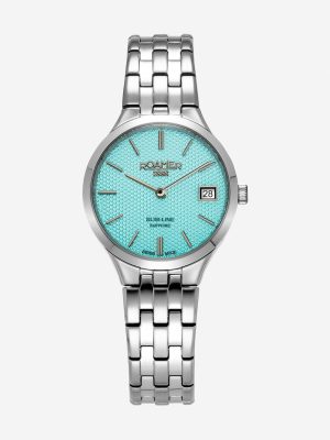 Slim Line Classic Ladies 30mm Quartz Two-Hand Date Sky Blue Dial Silver Bracelet Sapphire glass Stainless Steel Swiss watch