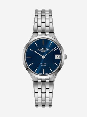 Slim Line Classic Ladies 30mm Quartz Two-Hand Date Dark Blue Dial Silv