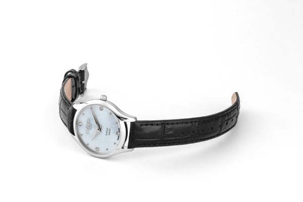 Soleure 30mm Quartz Two-Hand White Mop Dial Black Leather Bracelet Sap