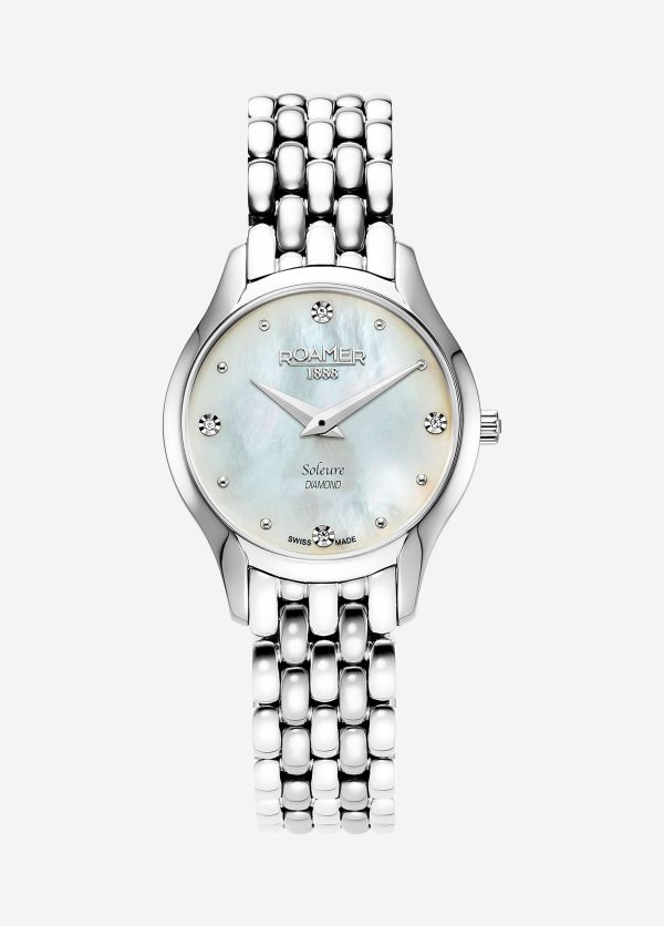 Soleure 30mm Quartz Two-Hand White Mop Dial Silver Bracelet Sapphire g