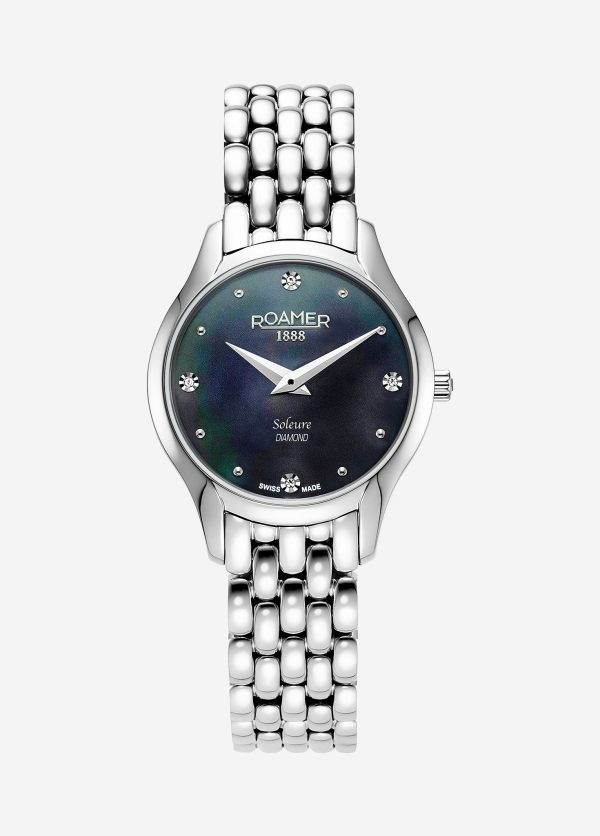 Soleure 30mm Quartz Two-Hand Black Mop Dial Silver Bracelet Sapphire g