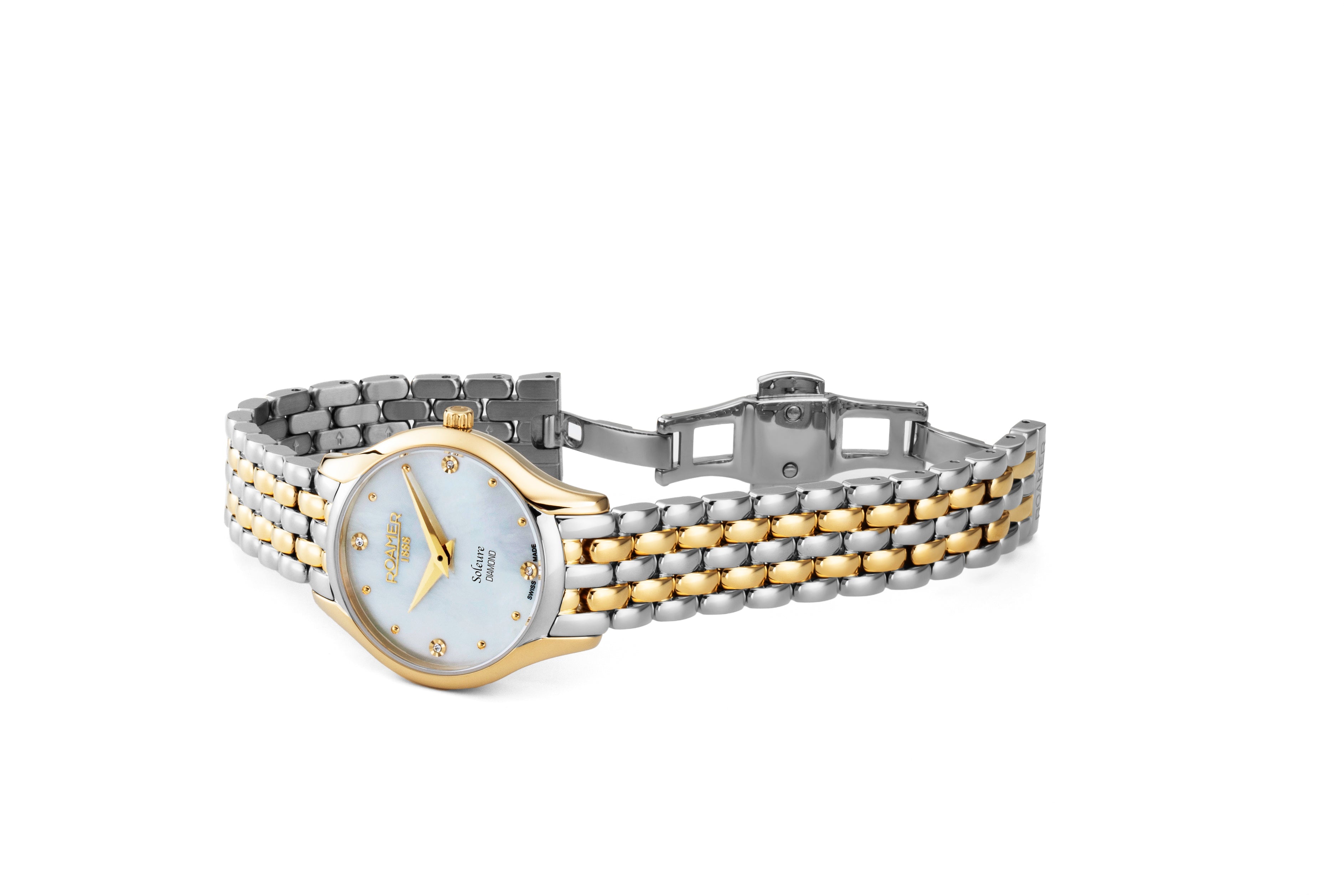 Soleure 30mm Quartz Two-Hand White Mop Dial Two-Tone Bracelet Sapphire