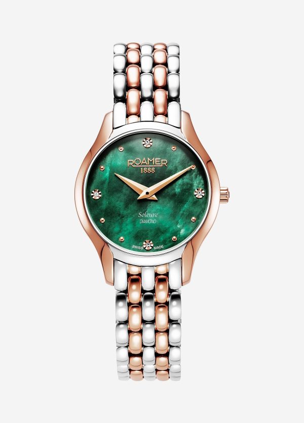 Soleure 30mm Quartz Two-Hand Green Mop Dial Two-Tone Bracelet Sapphire