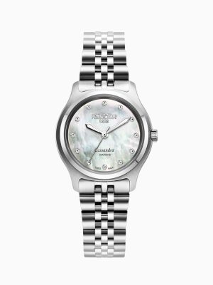 Cassandra Diamond 31 mm Quartz Three-Hand White Dial MOP Silver Bracel