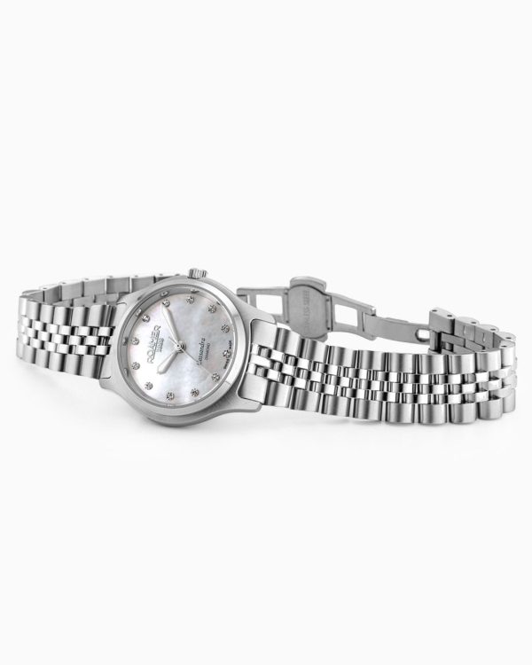 Cassandra Diamond 31 mm Quartz Three-Hand White Dial MOP Silver Bracel