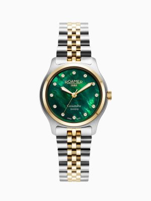 Cassandra Diamond 31 mm Quartz Three-Hand Green Dial MOP Two-Tone Brac