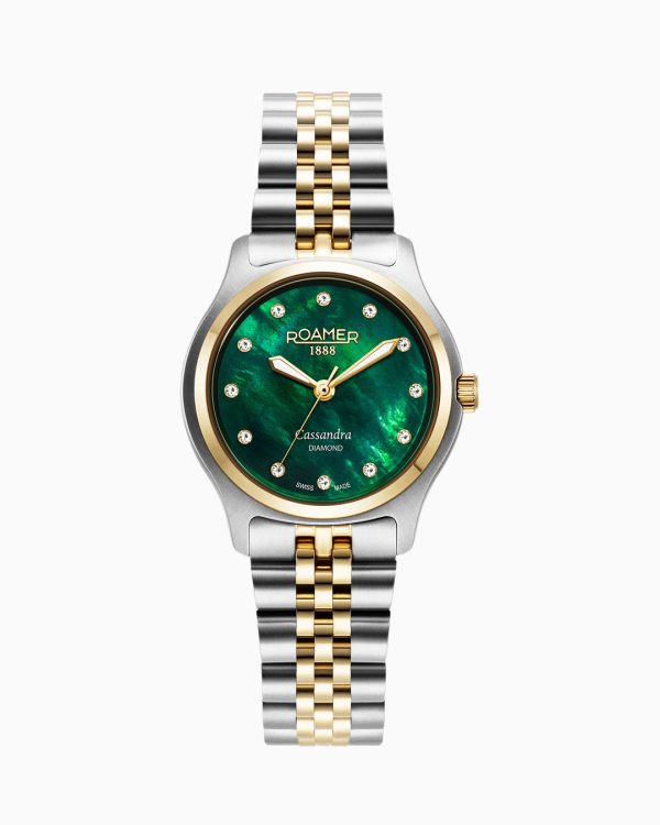 Cassandra Diamond 31 mm Quartz Three-Hand Green Dial MOP Two-Tone Brac