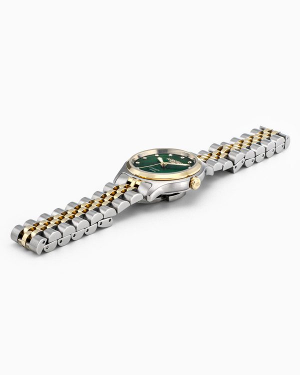 Cassandra Diamond 31 mm Quartz Three-Hand Green Dial MOP Two-Tone Brac