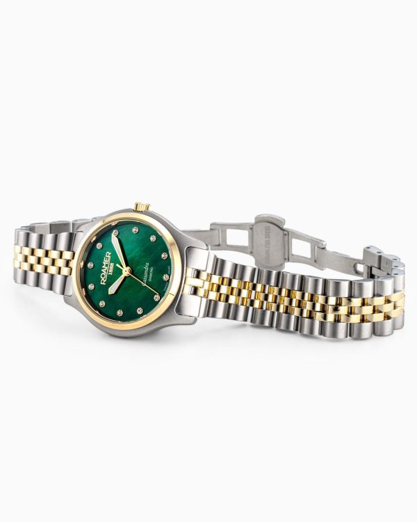 Cassandra Diamond 31 mm Quartz Three-Hand Green Dial MOP Two-Tone Brac