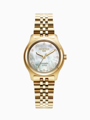 Cassandra Diamond 31 mm Quartz Three-Hand White MOP Dial Gold Bracelet