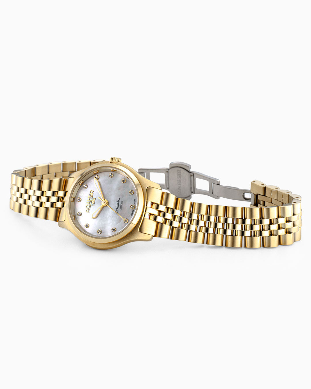 Cassandra Diamond 31 mm Quartz Three-Hand White MOP Dial Gold Bracelet
