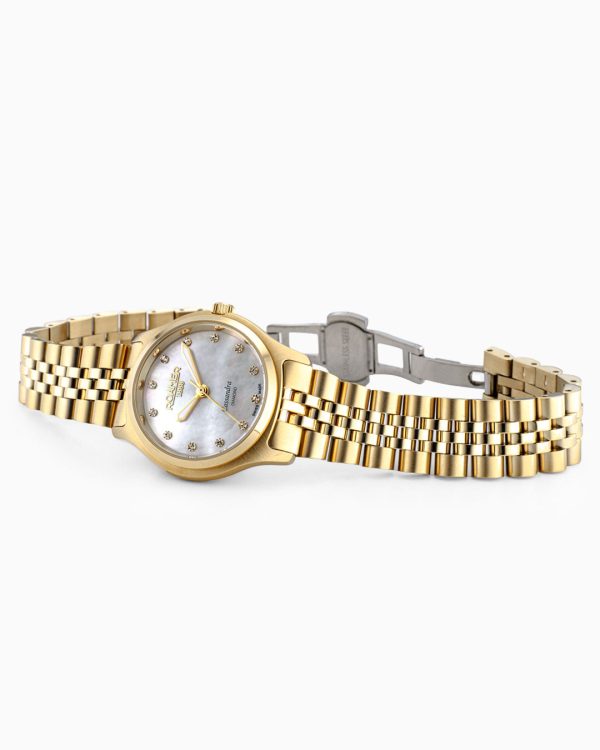 Cassandra Diamond 31 mm Quartz Three-Hand White MOP Dial Gold Bracelet