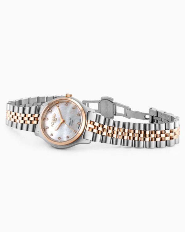 Cassandra Diamond 31 mm Quartz Three-Hand White Dial MOP Two-Tone Brac