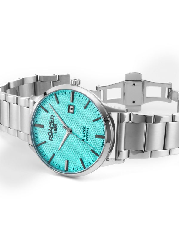 R Line Classic 43mm Quartz Three-Hand Date Sky Blue Dial Silver Bracel
