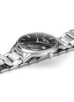 R Line Classic 43 mm Quartz Three-Hand Date Black Dial Silver Bracelet