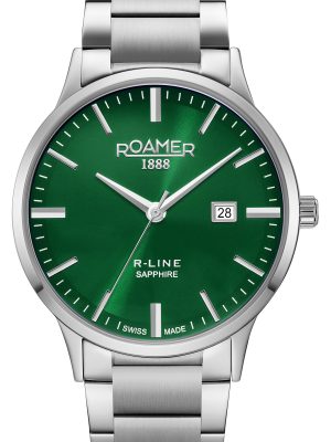 R Line Classic 43mm Quartz Three-Hand Date Green Sunray Dial Silver Br