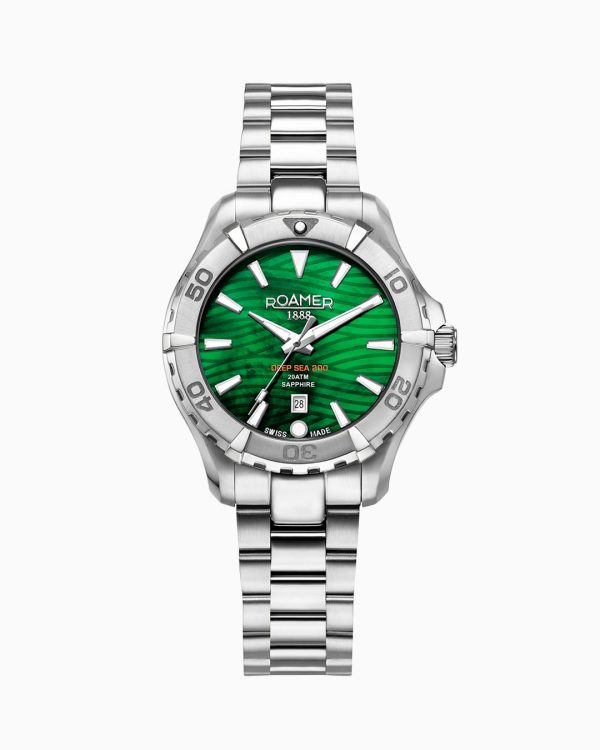 Deep Sea 200 Ladies 34 mm Quartz Three-Hand Date Green Dial Silver Bra