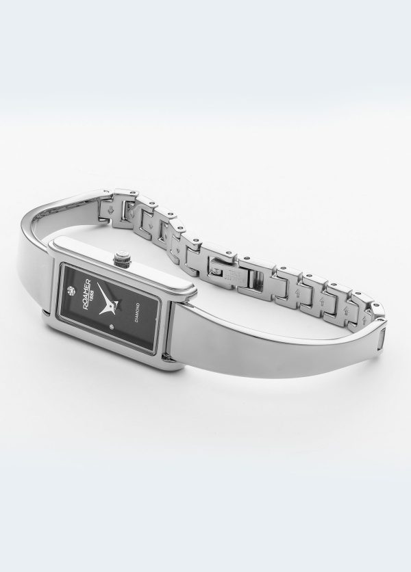 Elegance diamond 17x32mm Quartz Two-Hand Metallic Gun Dial Silver Brac