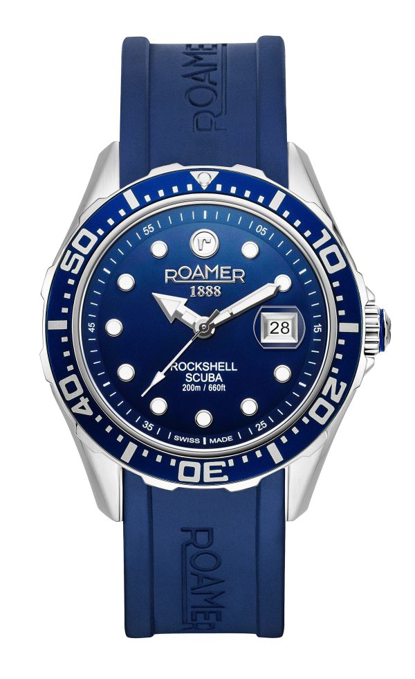Rockshell Mark III Scuba 45mm Quartz Three-Hand Date Blue Dial Turning