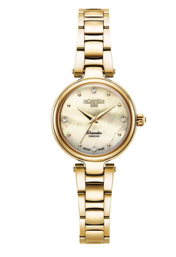 Dreamline Diamonds 28mm Quartz Three-Hand Champagne Dial Gold Bracelet