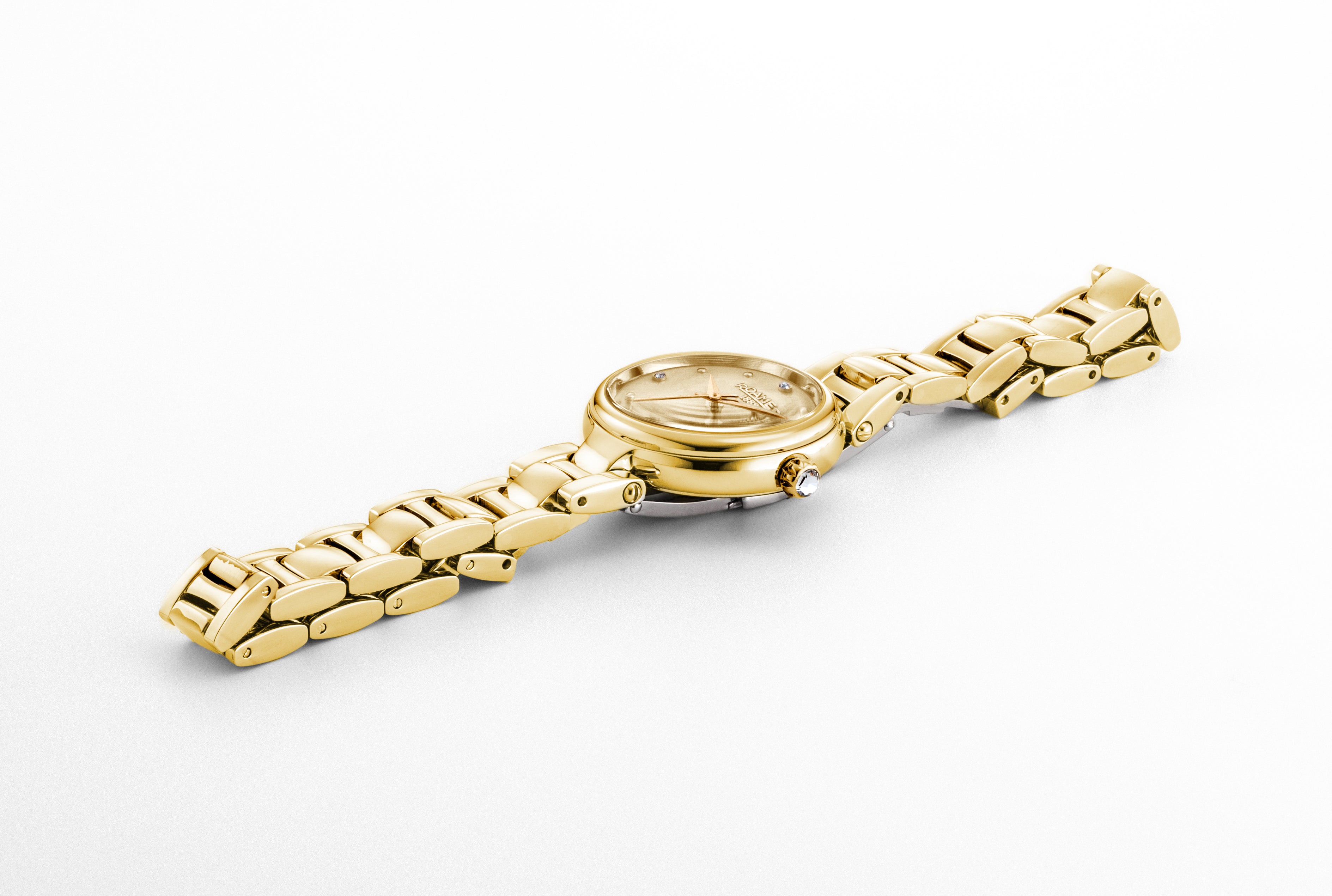 Dreamline Diamonds 28mm Quartz Three-Hand Champagne Dial Gold Bracelet