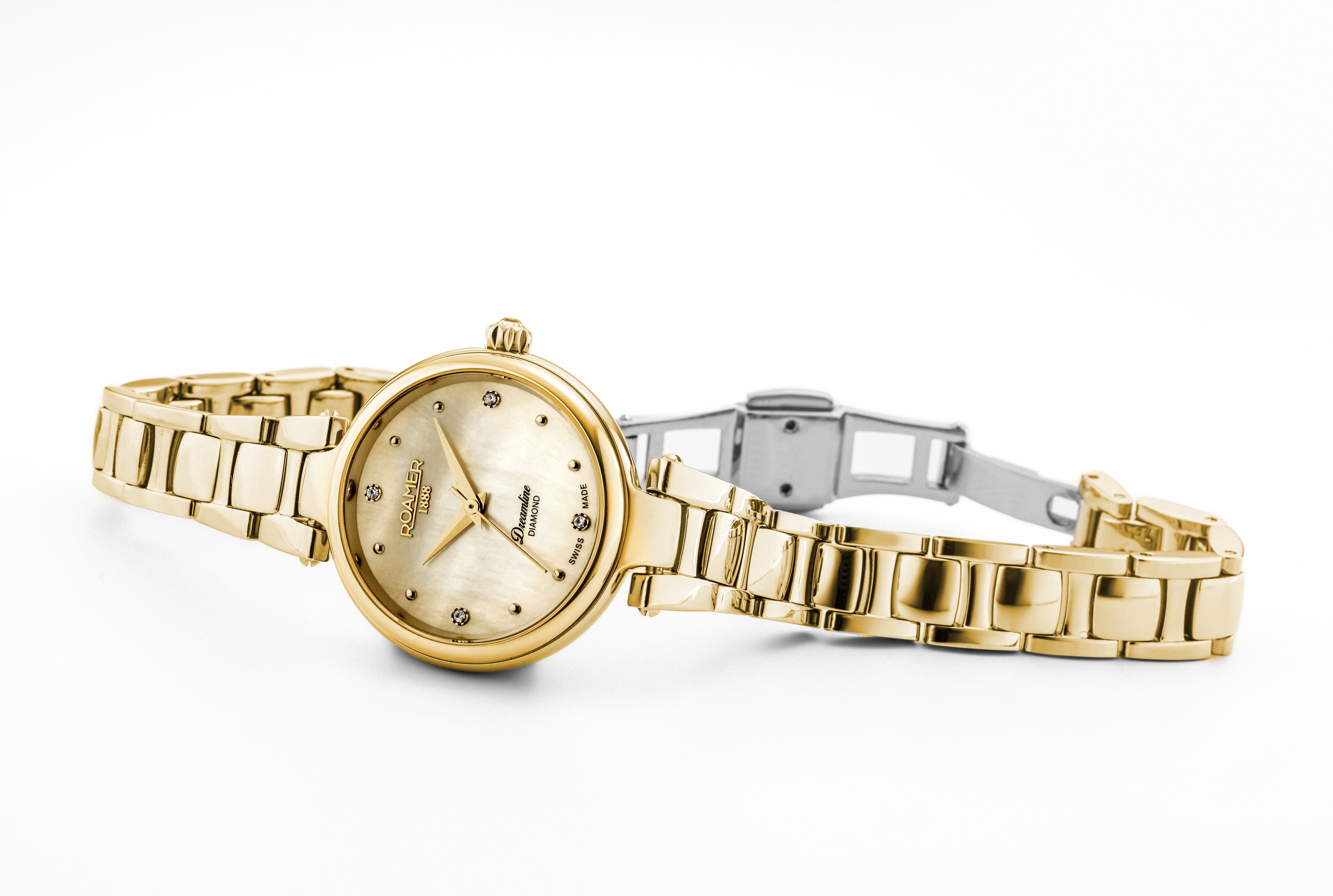 Dreamline Diamonds 28mm Quartz Three-Hand Champagne Dial Gold Bracelet