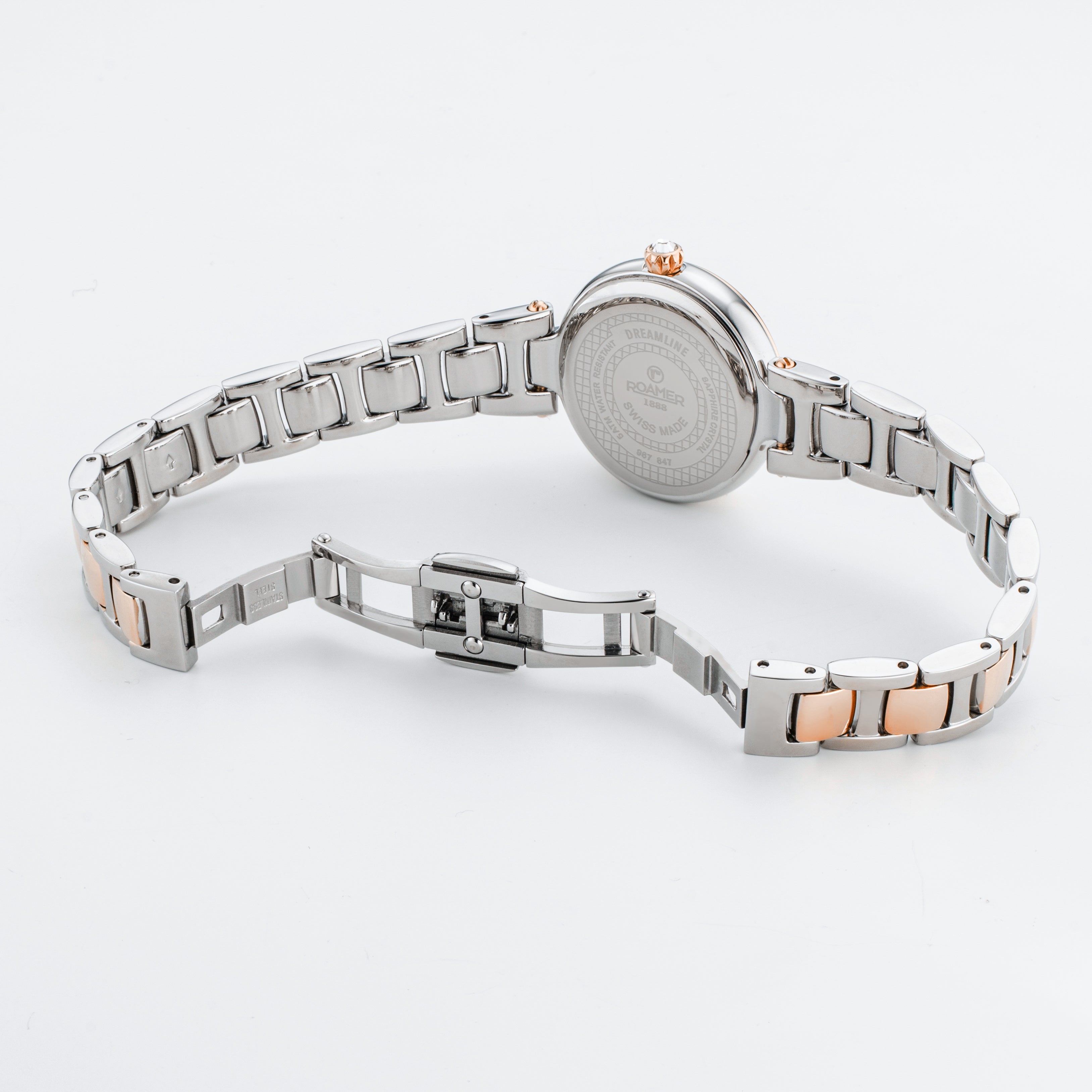 Dreamline Diamonds 28mm Quartz Three-Hand White Mop Dial RoseGold-Silv