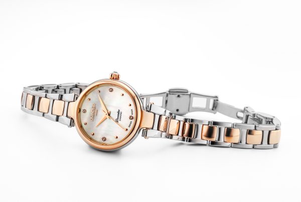 Dreamline Diamonds 28mm Quartz Three-Hand White Mop Dial RoseGold-Silv