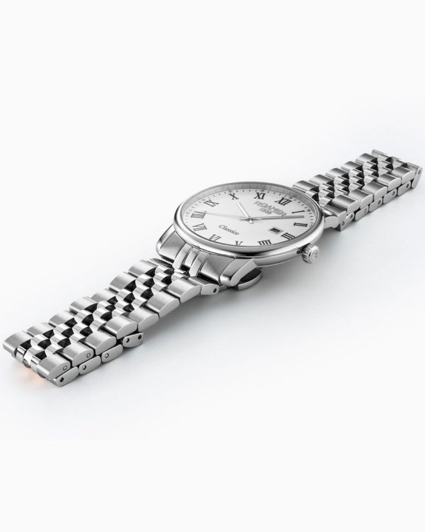 Classico Gents 40 mm Quartz Three-Hand Date White Dial Silver Bracelet