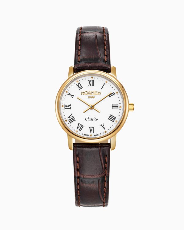 Classico Ladies 30mm Quartz Two-Hand White Dial Brown Leather Strap Sa