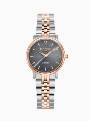 Classico Ladies 30mm Quartz Two-Hand Grey Dial Two-Tone Bracelet Sapph