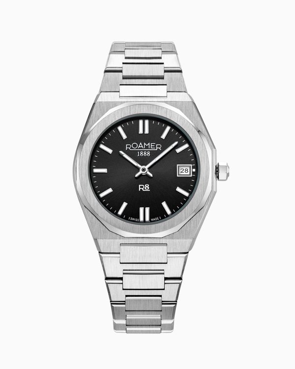 R8 Ladies 32.5mm Quartz Two-Hand Date Black Sunray Dial Silver Bracele