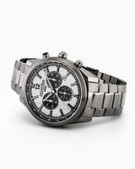 Helios Power 43.5mm Solar powered Chronograph Date Silver dial Gun col