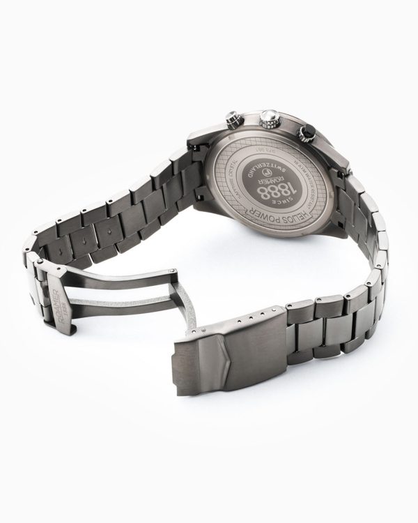 Helios Power 43.5mm Solar powered Chronograph Date Blue Sunray Dial Gu