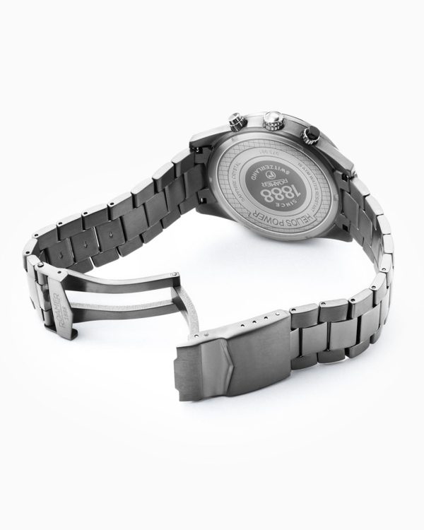 Helios Power 43.5mm Solar powered Chronograph Date Black Sunray Gun co