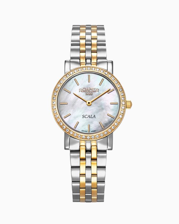 Scala 28 mm Quartz Two-Hand White Mop Dial Silver-Gold Tone Bracelet S