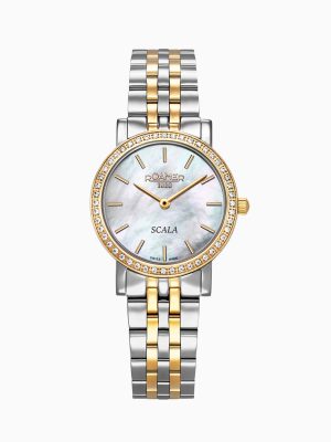 Scala 28 mm Quartz Two-Hand White Mop Dial Silver-Gold Tone Bracelet S