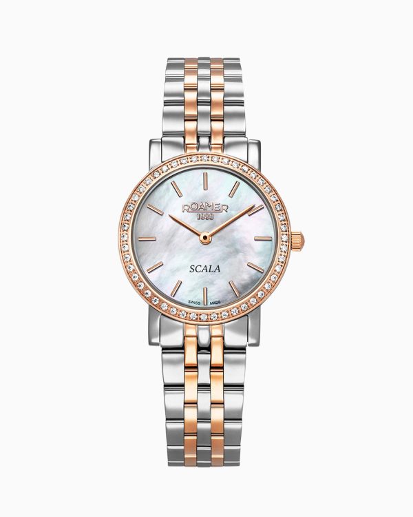 Scala 28 mm Quartz Two-Hand White Mop Dial Rose Gold-Silver Tone Brace