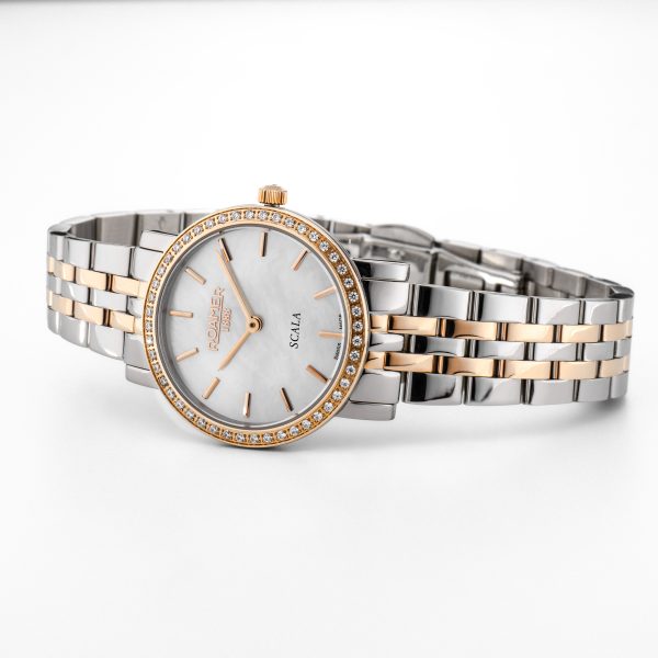 Scala 28 mm Quartz Two-Hand White Mop Dial Rose Gold-Silver Tone Brace