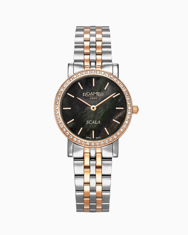 Scala 28 mm Quartz Two-Hand Black MOP Dial Two-Tone Bracelet Sapphire