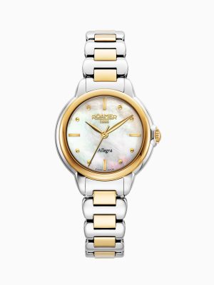 Allegra 32mm Quartz Three-Hand White Mop Dial Two-Tone Bracelet Sapphi