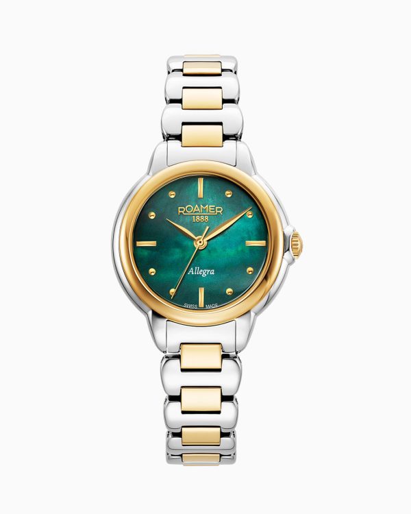 Allegra 32mm Quartz Three-Hand Green Mop Dial Two-Tone Bracelet Sapphi