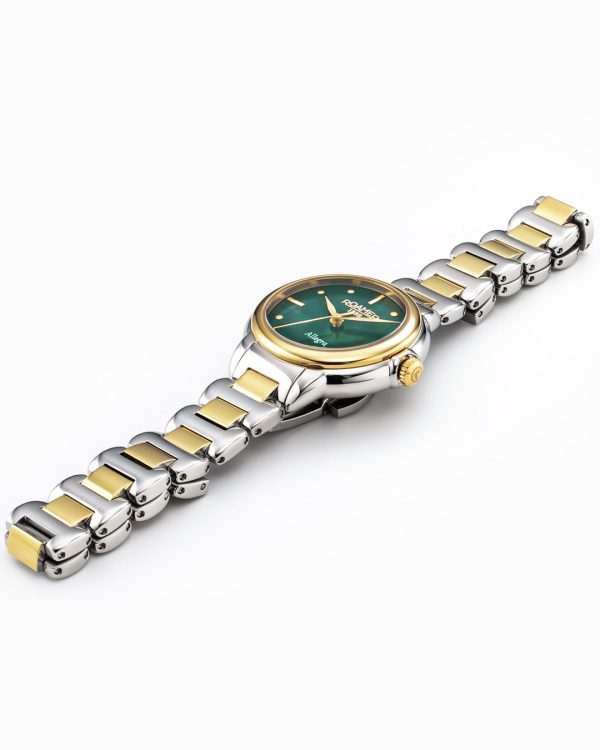 Allegra 32mm Quartz Three-Hand Green Mop Dial Two-Tone Bracelet Sapphi